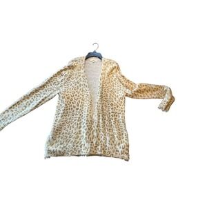 Payton Primrose Cardigan Sweater Women SZ L White Leopard Long Sleeve Open Front
